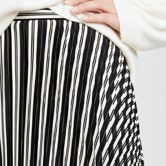 NWT Club Monaco black & cream pleated stripe print midi skirt, 2 - Picture 4 of 6